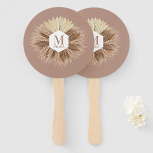 Rustic Warm Neutral Colors Monogram Hand Fan