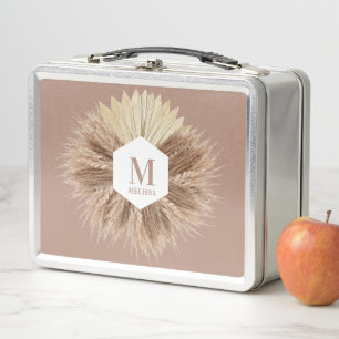 Rustic Warm Neutral Colors Monogram Metal Lunch Box
