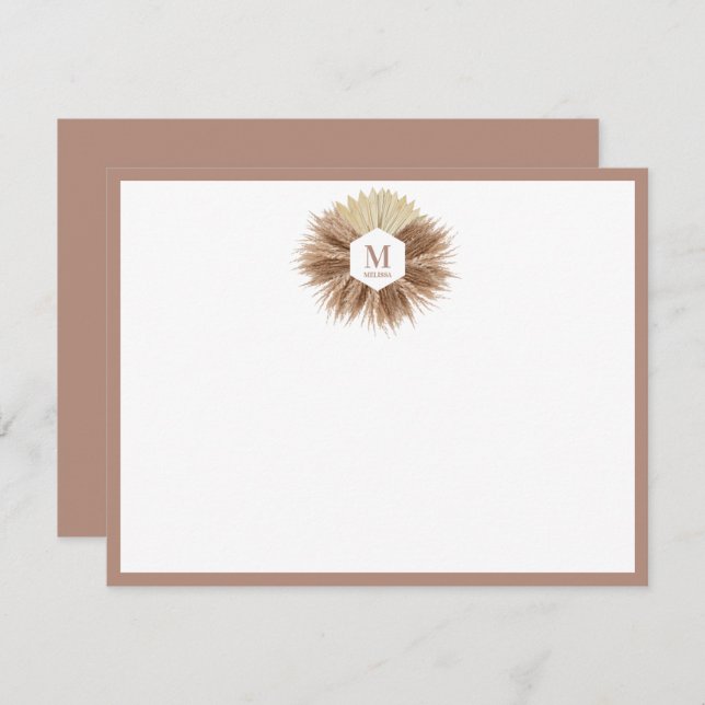 Rustic Warm Neutral Colors Monogram  Note Card (Front/Back)