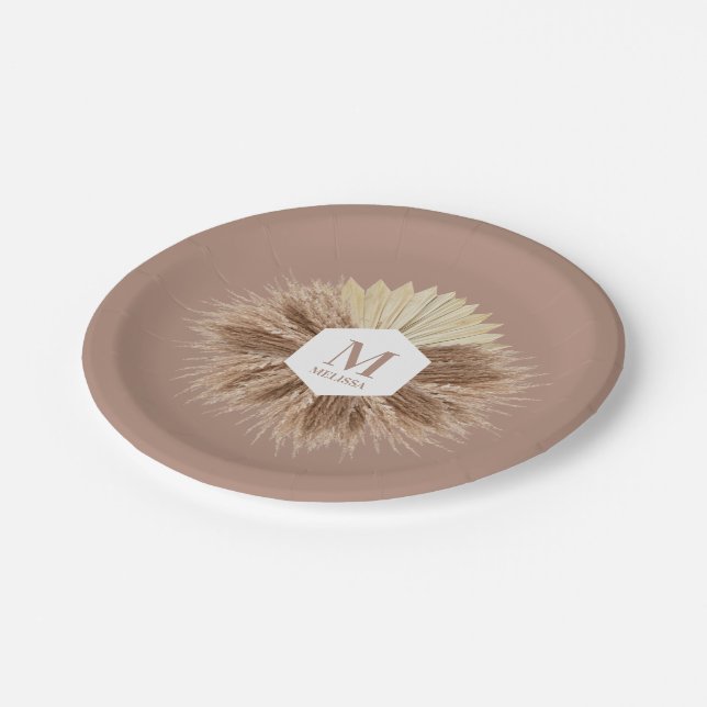 Rustic Warm Neutral Colors Monogram  Paper Plates (Angled)