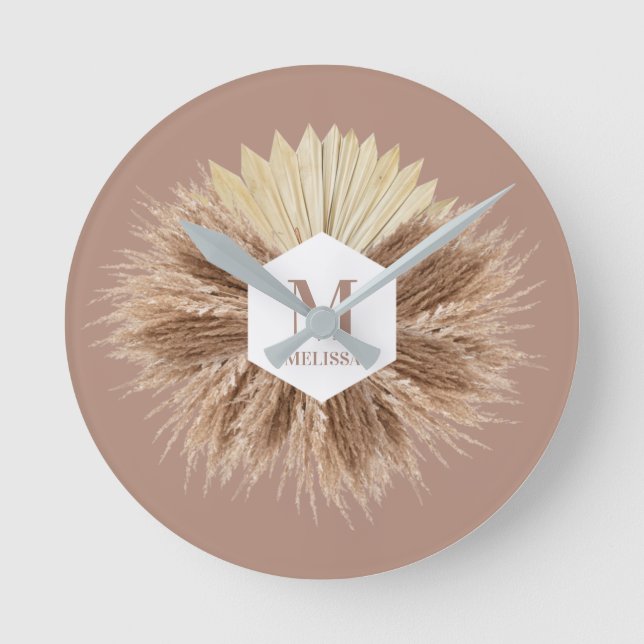 Rustic Warm Neutral Colors Monogram  Round Clock (Front)