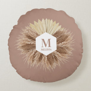 Rustic Warm Neutral Colors Monogram Round Pillow