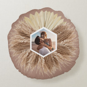 Rustic Warm Neutral Colors Monogram Round Pillow