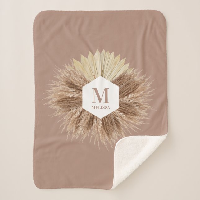 Rustic Warm Neutral Colors Monogram  Sherpa Blanket (Front)