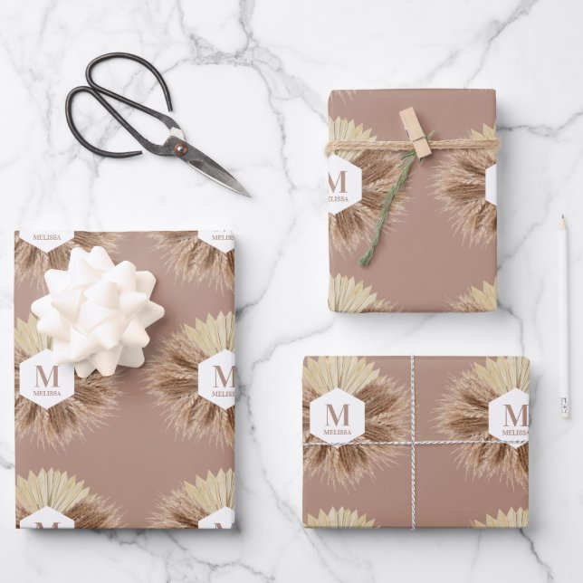 Rustic Warm Neutral Colors Monogram  Wrapping Paper Sheets (Front)