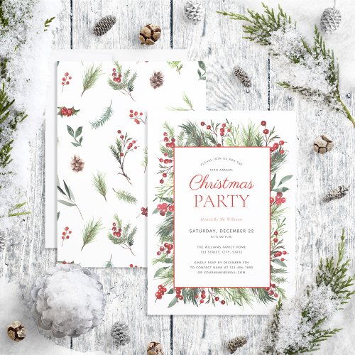 Rustic Warm Red Winter Holiday Party Invitation