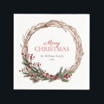 Rustic Warm Red Winter Wreath Merry Christmas Napkins<br><div class="desc">What better way to get into the holiday spirit than by hosting a Rustic Warm Red Winter Christmas party? These Rustic Warm Red Winter Wreath Merry Christmas Napkins are perfect for your annual holiday party, or family Christmas dinner party. The beautiful watercolor napkin features a Christmas wreath designed with festive...</div>