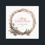 Rustic Warm Red Winter Wreath Merry Christmas Napkins<br><div class="desc">What better way to get into the holiday spirit than by hosting a Rustic Warm Red Winter Christmas party? These Rustic Warm Red Winter Wreath Merry Christmas Napkins are perfect for your annual holiday party, or family Christmas dinner party. The beautiful watercolor napkin features a Christmas wreath designed with festive...</div>