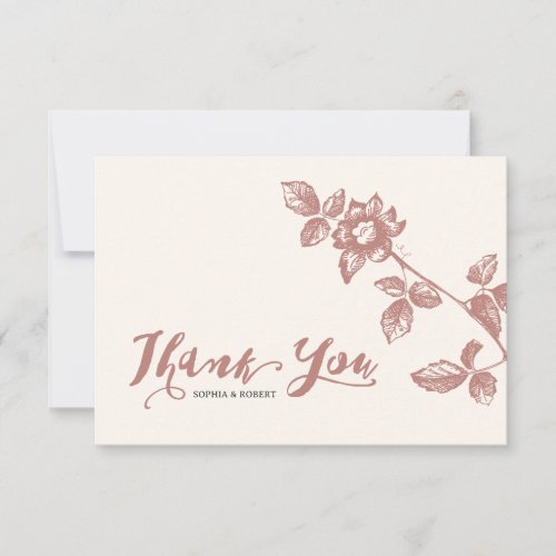 Rustic Warm Rose Whimsical Floral Wedding Thank You Card