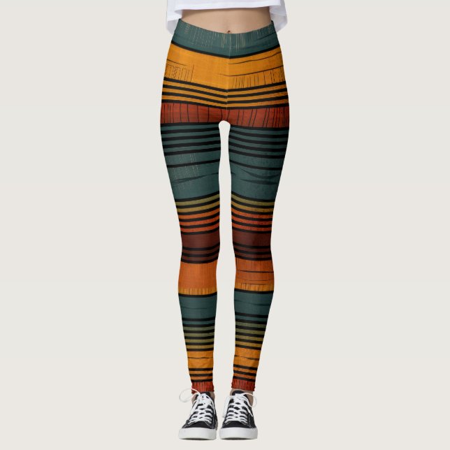 Rustic Warm Stripes Leggings (Front)