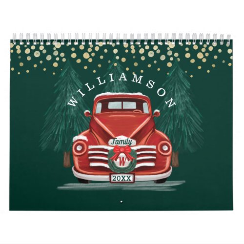 Rustic Warm Vintage Red Truck Family Photo Calendar