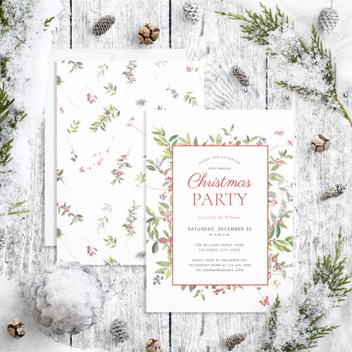 Rustic Warm Winter Berry Holiday Party Invitation