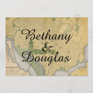 Rustic Washington DC Map Wedding Invitation