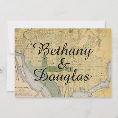 Rustic Washington DC Map Wedding Invitation