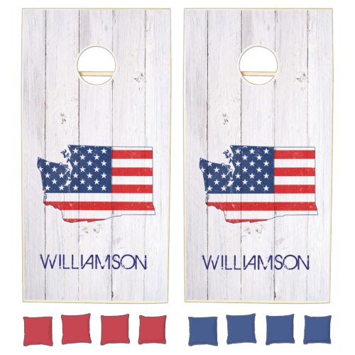 Rustic Washington State Red White Blue July 4th Cornhole Set