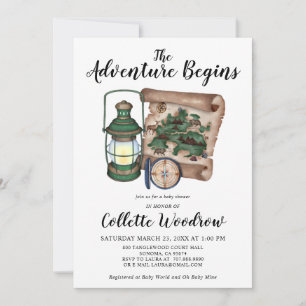 Rustic Watercolor Adventure Begins Baby Shower Invitation