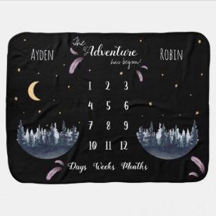 Rustic watercolor adventure unisex twin milestone baby blanket
