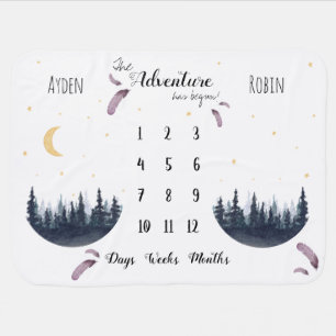 Rustic watercolor adventure unisex twin milestone baby blanket