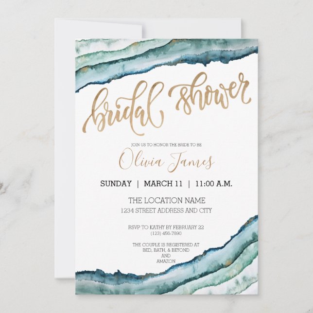 Rustic Watercolor Agate Bridal Shower Invite (Front)