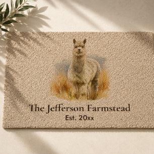 Rustic Watercolor Alpaca Country Farmstead Fiber Doormat