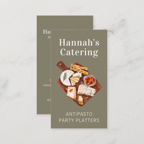 Rustic Watercolor Antipasto Platter Catering Business Card