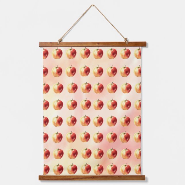 Rustic Watercolor Apple Pattern Wall Tapestry with (Front)