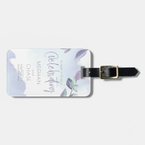 Rustic Watercolor Aqua Lilac Leaves Save the Date Luggage Tag