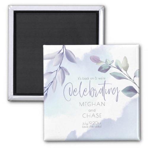 Rustic Watercolor Aqua Lilac Leaves Save the Date Magnet