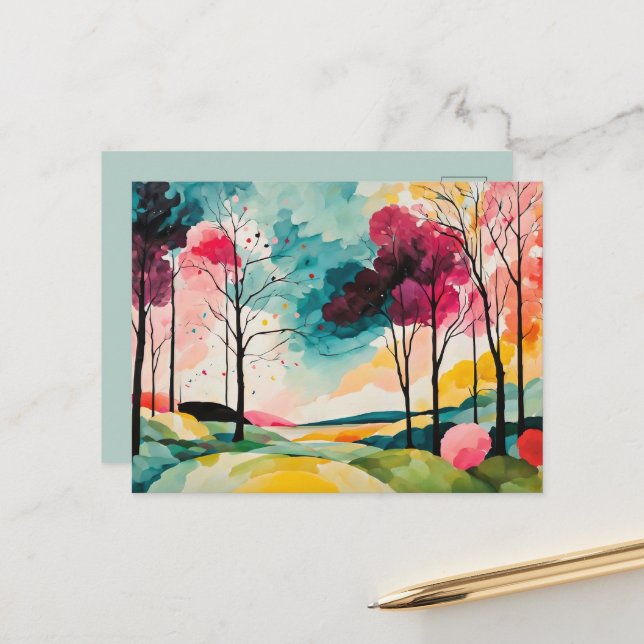 Rustic Watercolor Autumn Beauty Postcard (Front/Back In Situ)