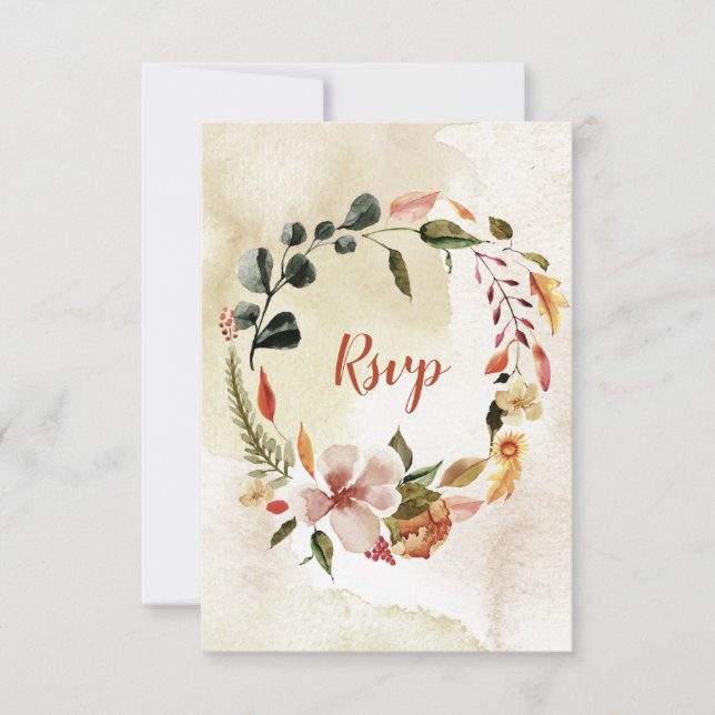 Rustic Watercolor Autumn Fall Flowers RSVP Card (Front)