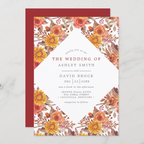 Wedding Invitations 13 Rustic Watercolor Autumn Floral Wedding Invitation