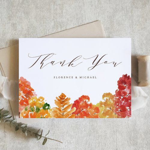 Rustic Watercolor Autumn Forest Fall Wedding Thank You Card