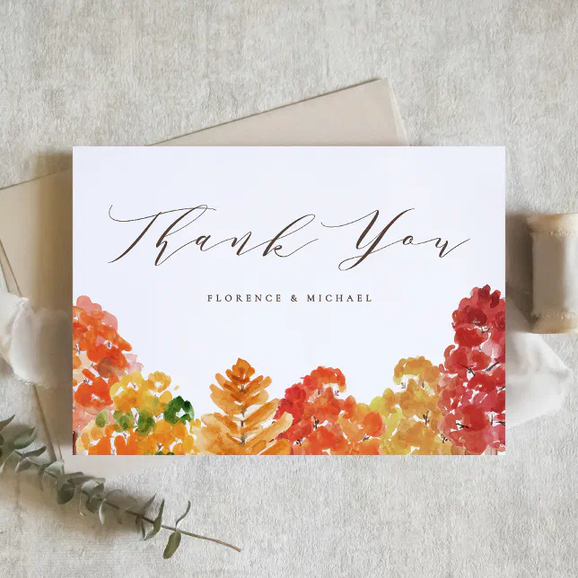 Rustic Watercolor Autumn Forest Fall Wedding Thank You Card | Zazzle