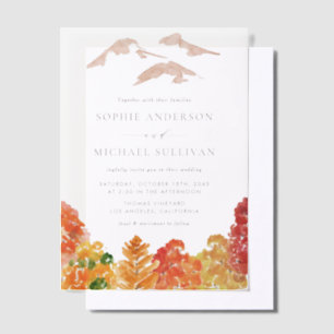 Rustic Watercolor Autumn Forest Fall Wedding Vellum Invitations