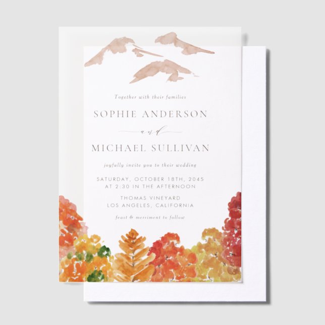 Rustic Watercolor Autumn Forest Fall Wedding Vellum Invitations (Offset)