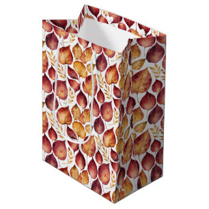Rustic Watercolor Autumn Leaf Pattern Medium Gift Bag