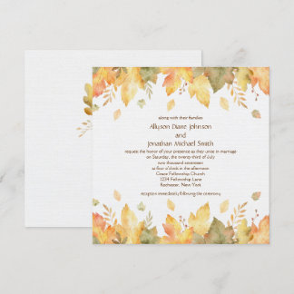 Rustic Watercolor Autumn Leaves Square 3 | Invitation