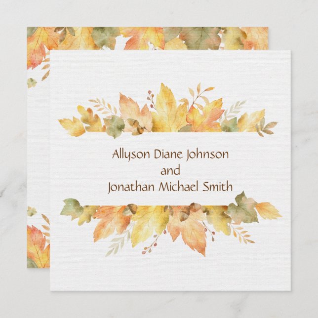 Rustic Watercolor Autumn Leaves Square | Invitation (Front/Back)