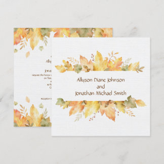 Rustic Watercolor Autumn Leaves Square | Invitation