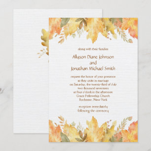 Rustic Watercolor Autumn Leaves Wedding   Invitation