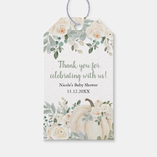 Rustic Watercolor Autumn Pumpkin Baby Shower Gift Tags