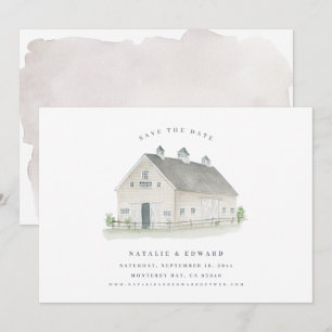 rustic watercolor barn wedding save the date