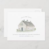 rustic watercolor barn wedding save the date postcard (Front/Back)