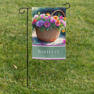 Rustic Watercolor Basket of Spring Flowers Garden Flag