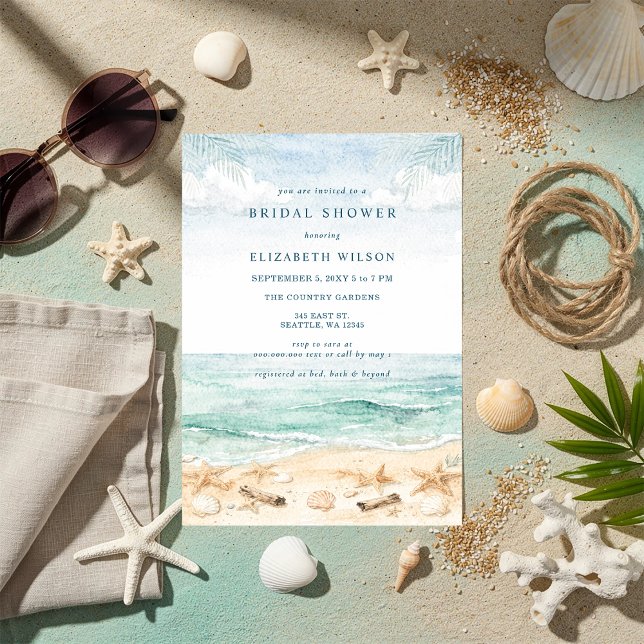 Rustic Watercolor Beach Bridal Shower Invitation (Rustic Watercolor Beach Bridal Shower Invitation)