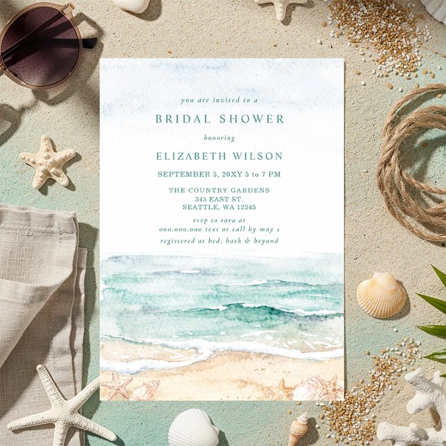 Rustic Watercolor Beach Bridal Shower Invitation (Rustic Watercolor Beach Bridal Shower Invitation)