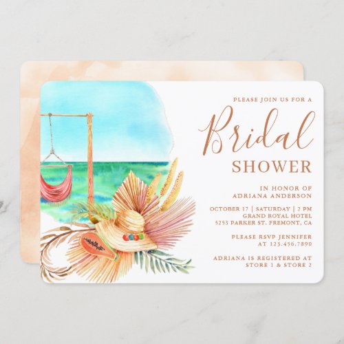 Rustic Watercolor Beach Dried Palm Bridal Shower Invitation