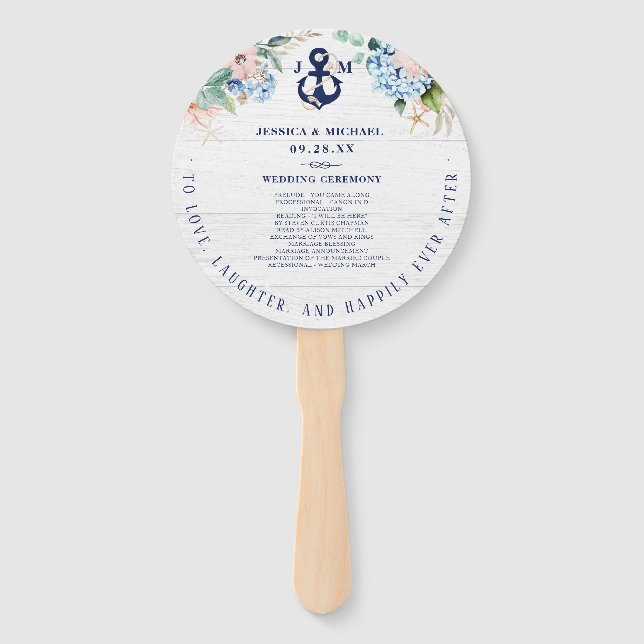 Rustic Watercolor Beach Nautical Floral Wedding Hand Fan (Front)