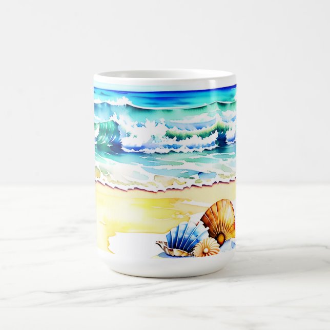 Rustic Watercolor Beach Seashell Monogram Coffee Mug (Center)