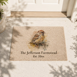 Rustic Watercolor Bird Country Farmstead Fiber Doormat